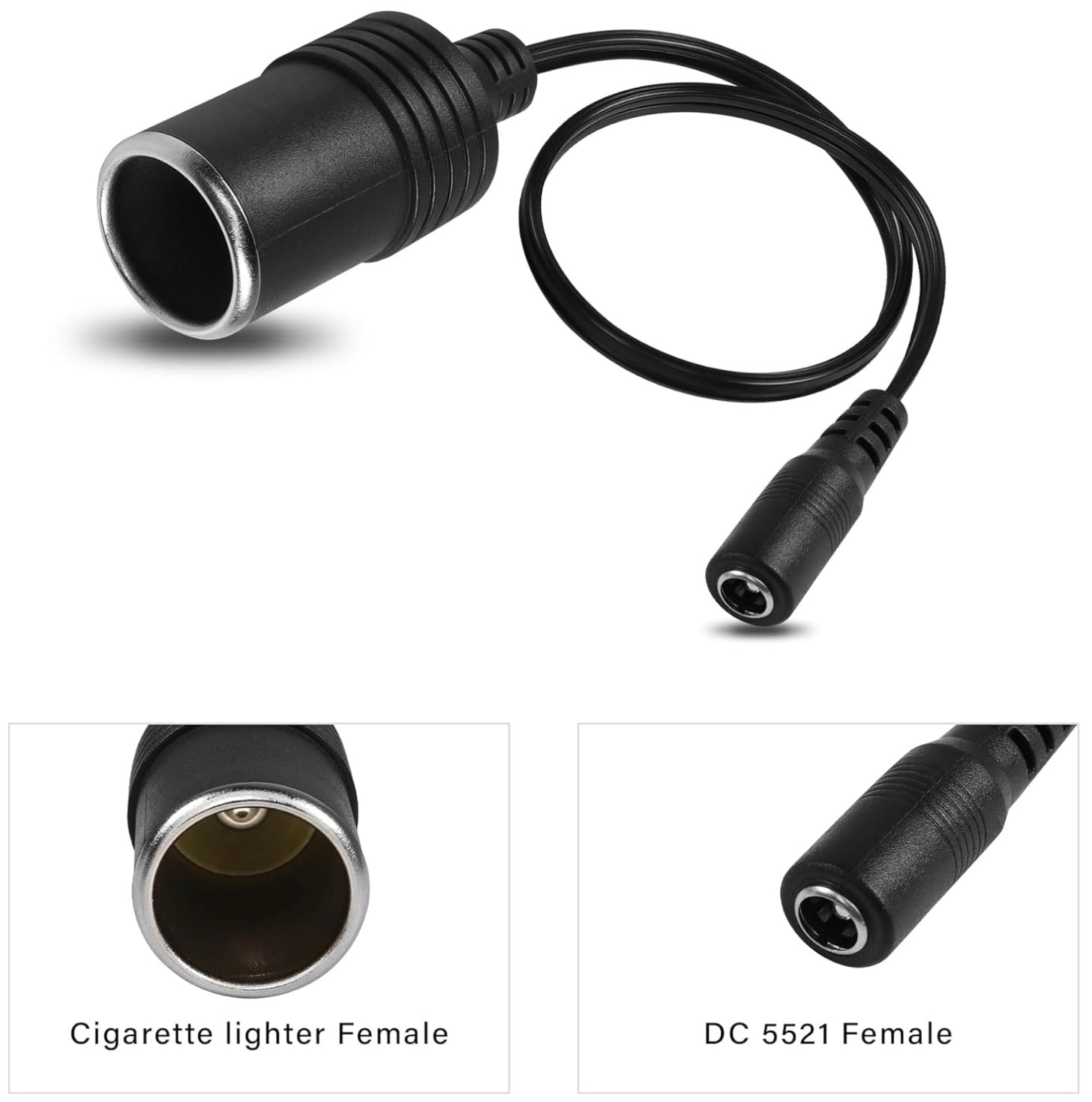 Car cigarette lighter 12V female to DC 5.5mm x 2.1mm female power cable