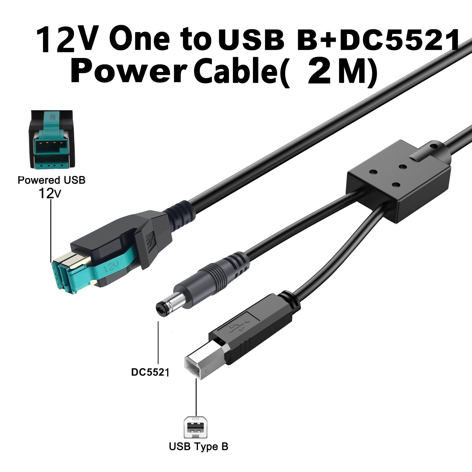 Retail POS 2 m PoweredUSB DC5521 USB B lead
