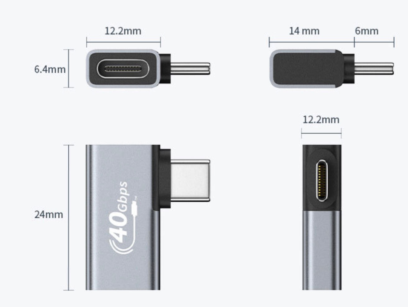 8K USB C Male to Female Data Charging OTG Angled Adapter USB 4.0 100W 40Gbps