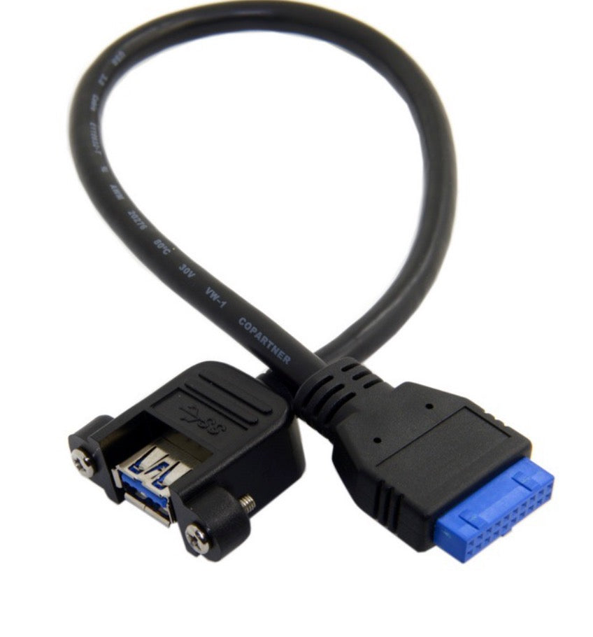 USB-A 3.0 Female Panel Mount to Motherboard 20 Pin Female Header Cable 0.25m