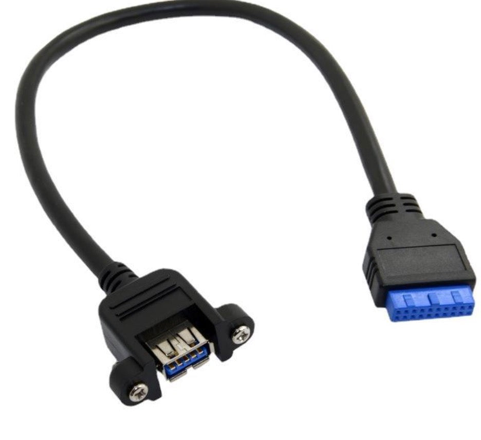 USB-A 3.0 Female Panel Mount to Motherboard 20 Pin Female Header Cable 0.25m