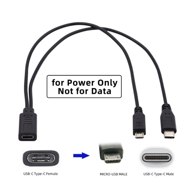USB-C Female to USB-C & Micro USB Male Splitter Extension Charge Cable