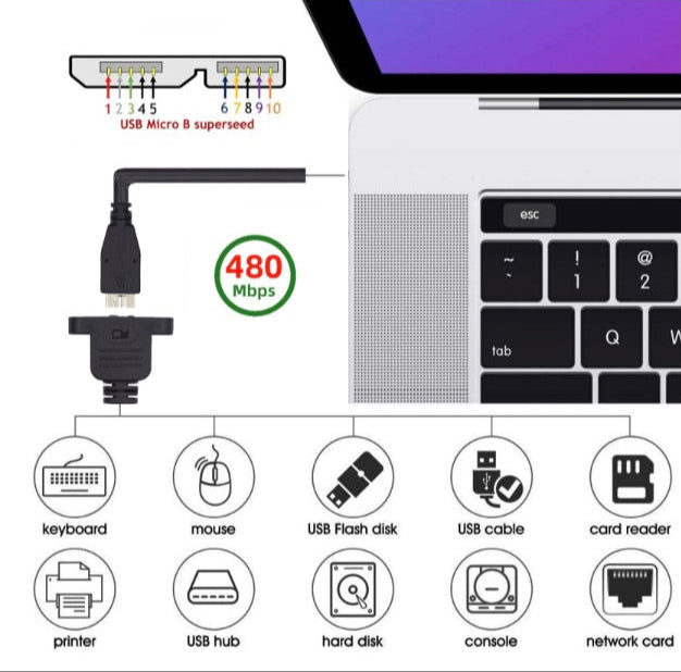 Micro USB 2.0 5Pin Male to Micro B Female Screw Mount Type Extension Cable 480Mbps