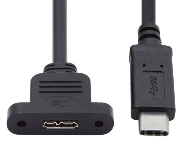USB-C Male to Micro 3.0 Type-B Female Screw Mount Extension Cable 5Gbps