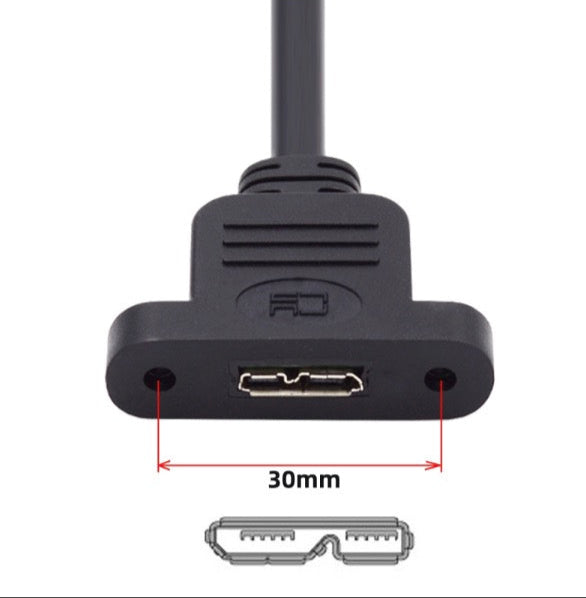 USB-C Male to Micro 3.0 Type-B Female Screw Mount Extension Cable 5Gbps