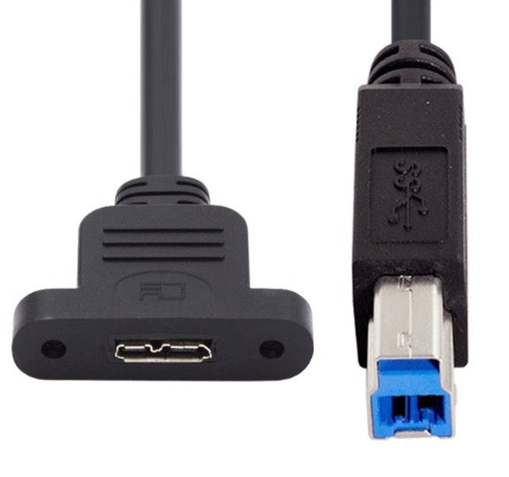 Type-B USB 3.0 Male to Micro 3.0 Type-B Female Screw Mount Extension Cable 5Gbps
