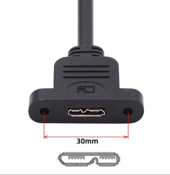 Type-B USB 3.0 Male to Micro 3.0 Type-B Female Screw Mount Extension Cable 5Gbps