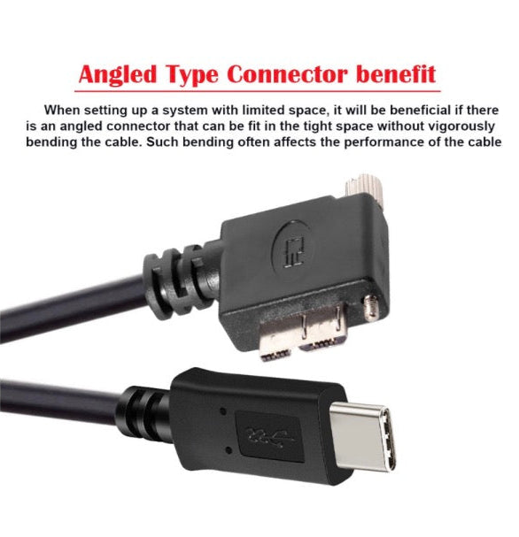 USB-C to Micro B USB 3.0 Panel Mount Cable - Right Angle