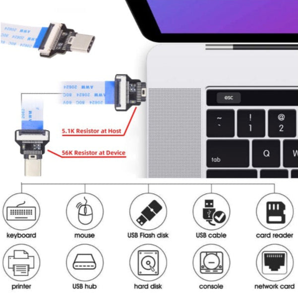 USB-C Male Host to Male Target Data OTG Flat Slim FPC Cable