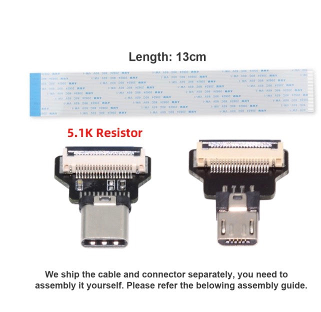 USB C Male Host to 5Pin Micro USB 2.0 Male Target Data OTG Flat Slim FPC Cable