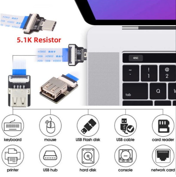 USB C Male Host to USB 2.0 Female Target Data OTG Flat Slim FPC Cable