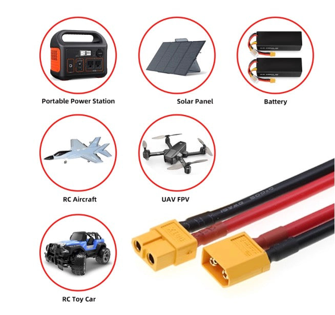 XT60 Male to Female 12AWG Extension Cable for RC Battery Portable Power Station Solar Panel