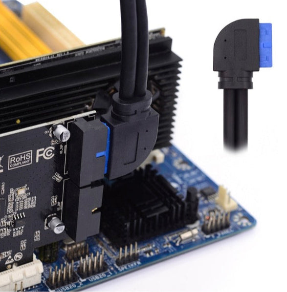 20Pin Header to USB 3.0 Dual Ports Female Screw Mount Cable - Left Angle