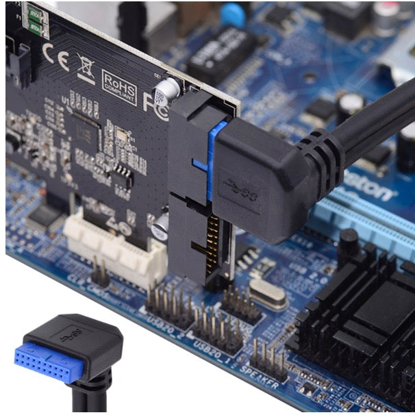 20Pin Header to USB 3.0 Dual Ports Female Screw Mount Cable - UP Angle