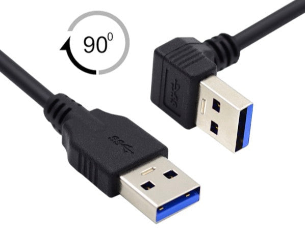 USB-A 3.0 Down Angled Male to Straight Male Data Cable 0.3m