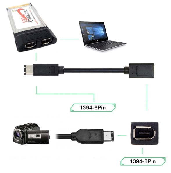 1394 6-Pin Female to 1394b 6-Pin Male FireWire 400 to 400 Extension Cable