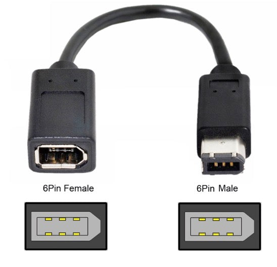 1394 6-Pin Female to 1394b 6-Pin Male FireWire 400 to 400 Extension Cable