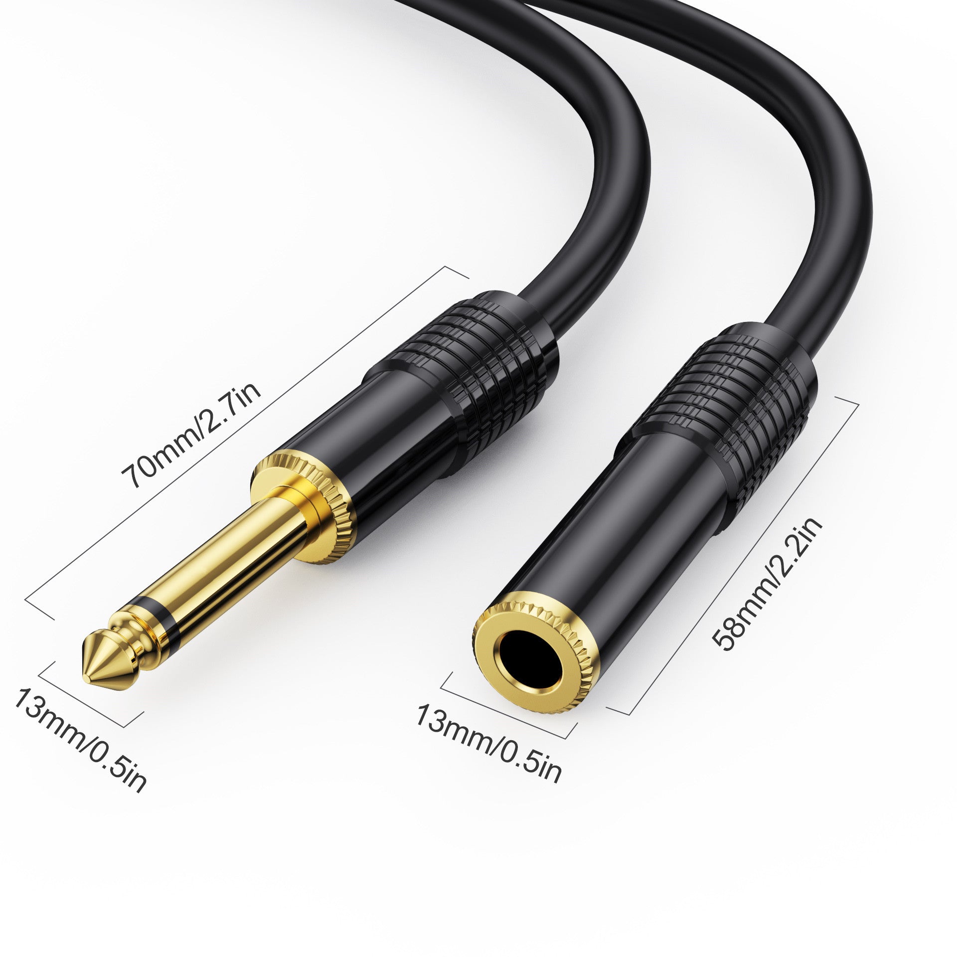 6.35mm Guitar Extension Cable, 1/4'' TS Mono Male to Female Stereo Audio Cord for Amplifier, Instrument, Microphone, Speaker