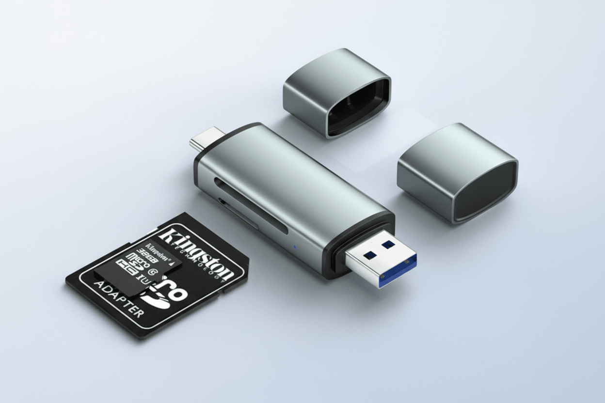 Dual slot SD and microSD card reader with high-speed data transfer