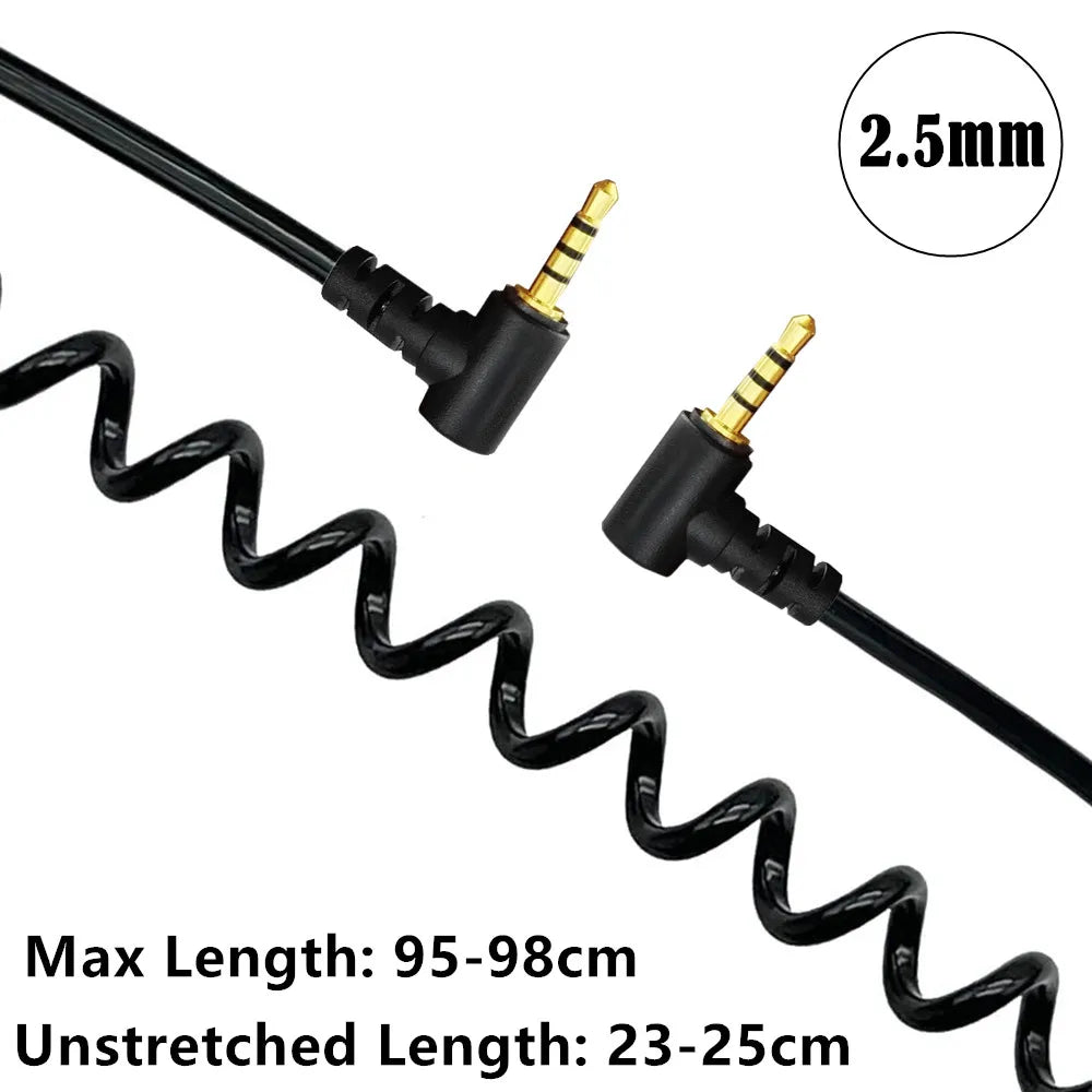 2.5mm 4 Pole to 2.5mm 4 Pole TRRS Stereo Headset Angle Coiled Audio Cable