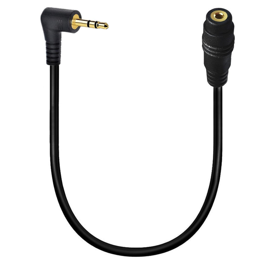 A black 2.5mm 3 pole angled extension cable with gold-plated connectors.