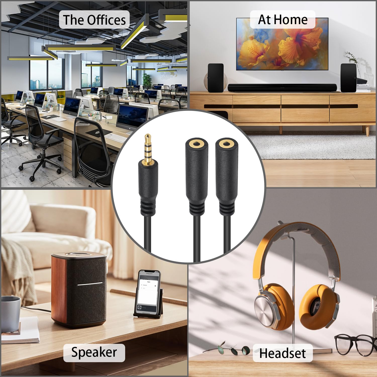 2.5mm Male to Dual 2.5mm Female TRRS Y Splitter Audio Microphone Extension Cable