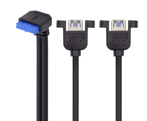 20 pin header to dual USB 3.0 female panel mount cable down angle
