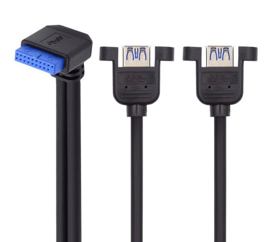 20 pin header to dual USB 3.0 female panel mount cable up angle