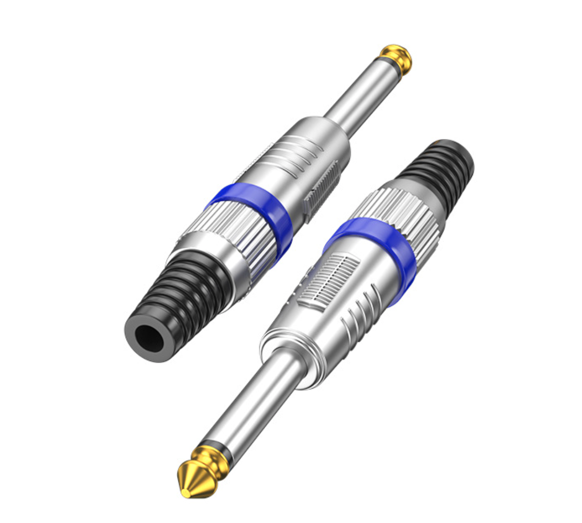 6.35 mm (1/4") Mono TS Audio Jack Connector – Gold Metal Housing