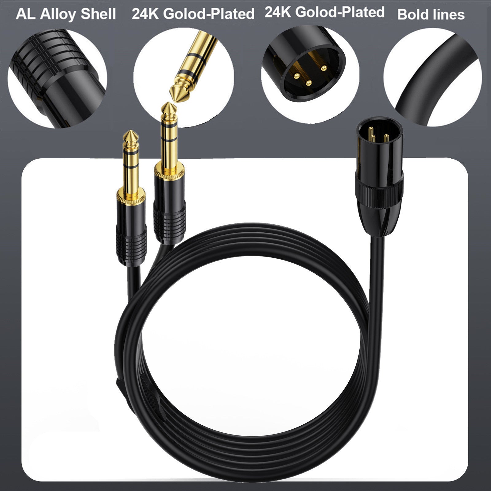 XLR Male to Dual 6.35mm 1/4'' TRS Male Microphone Stereo Unbalanced Audio Converter Y Splitter Cable