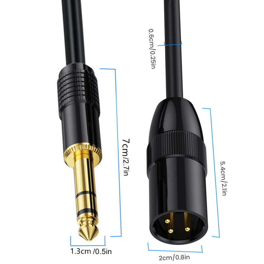 XLR Male to Dual 6.35mm 1/4'' TRS Male Microphone Stereo Unbalanced Audio Converter Y Splitter Cable