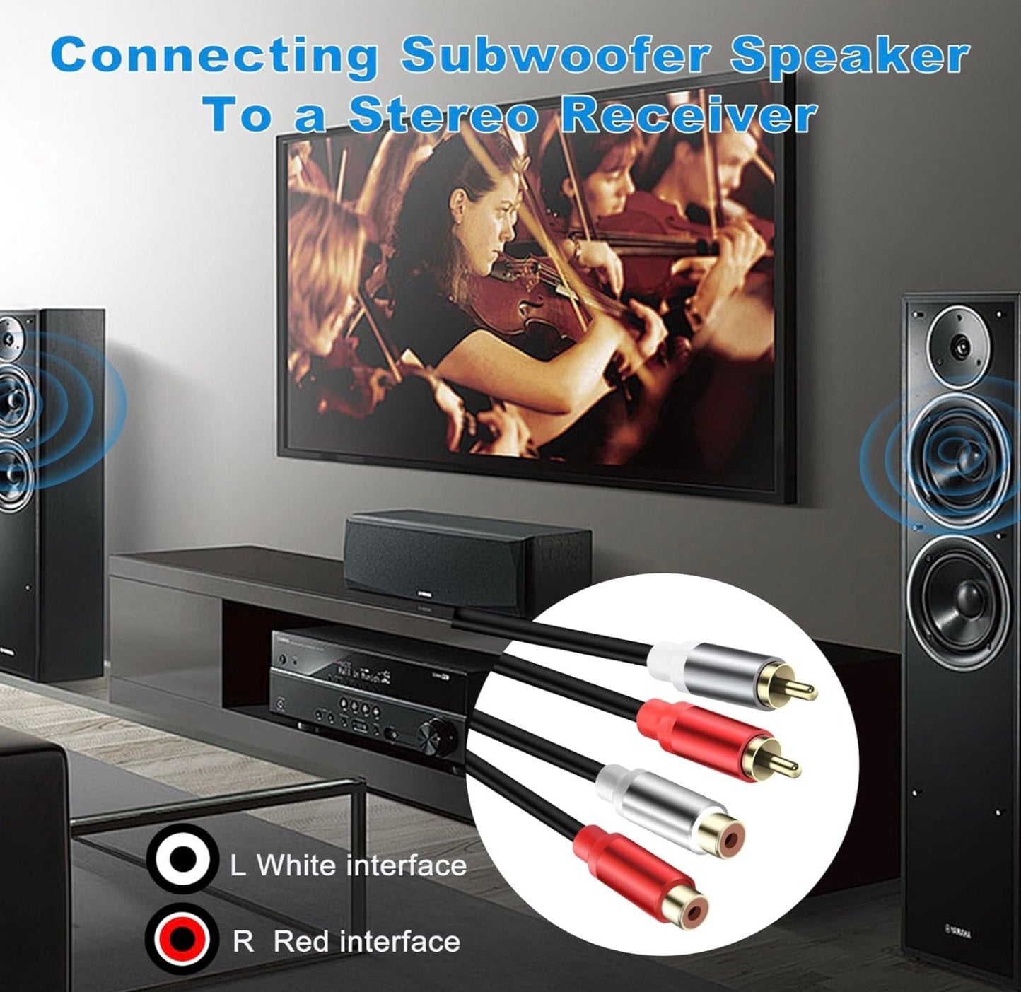 2 RCA male to 2 RCA female stereo audio extension adapter cable for subwoofer and Hi-Fi systems