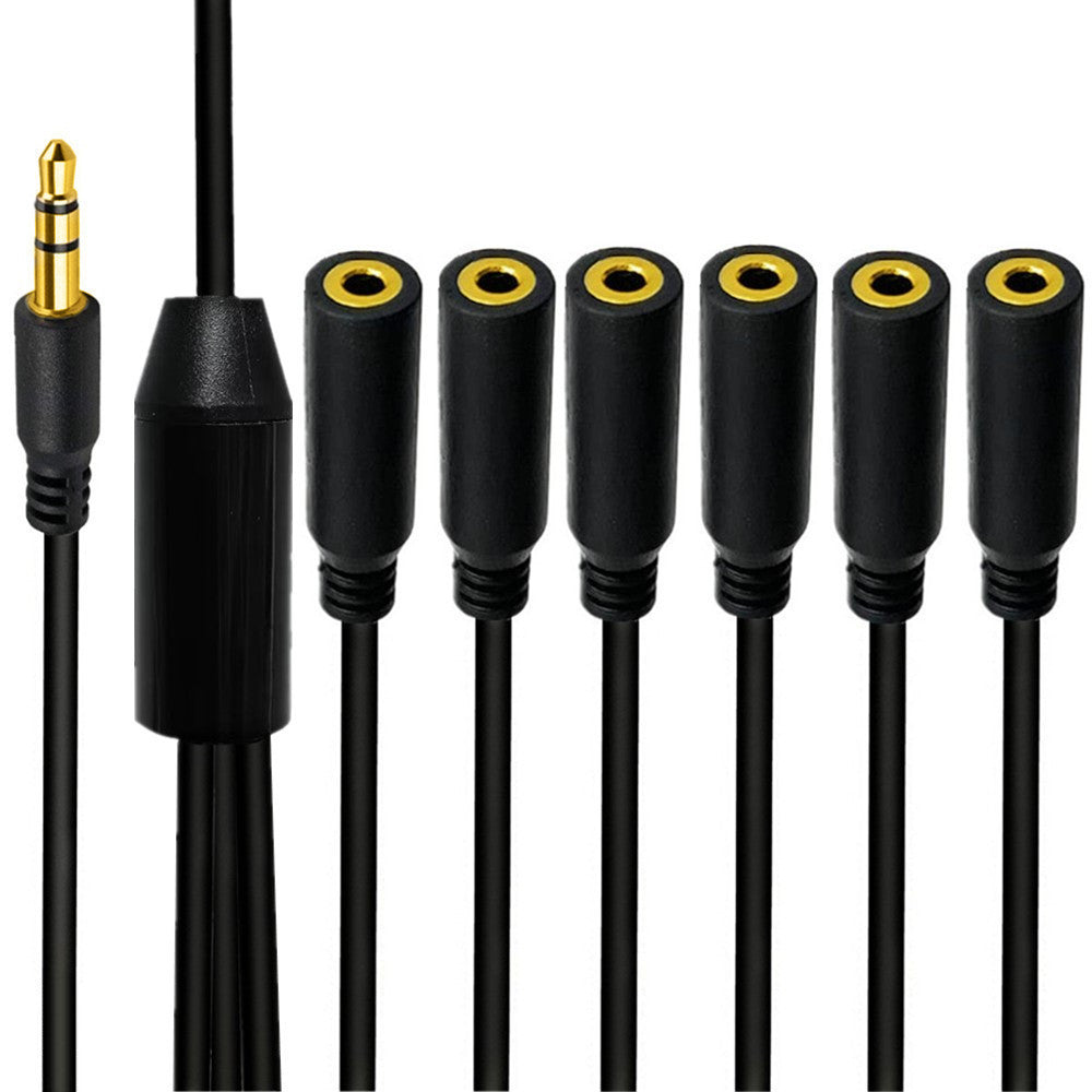 3.5mm TRS male to six-way 3.5mm female stereo audio splitter cable