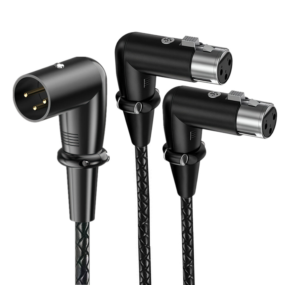 3-pin XLR Y splitter cable with 1 male to 2 female right-angle XLR connectors and braided audio cable
