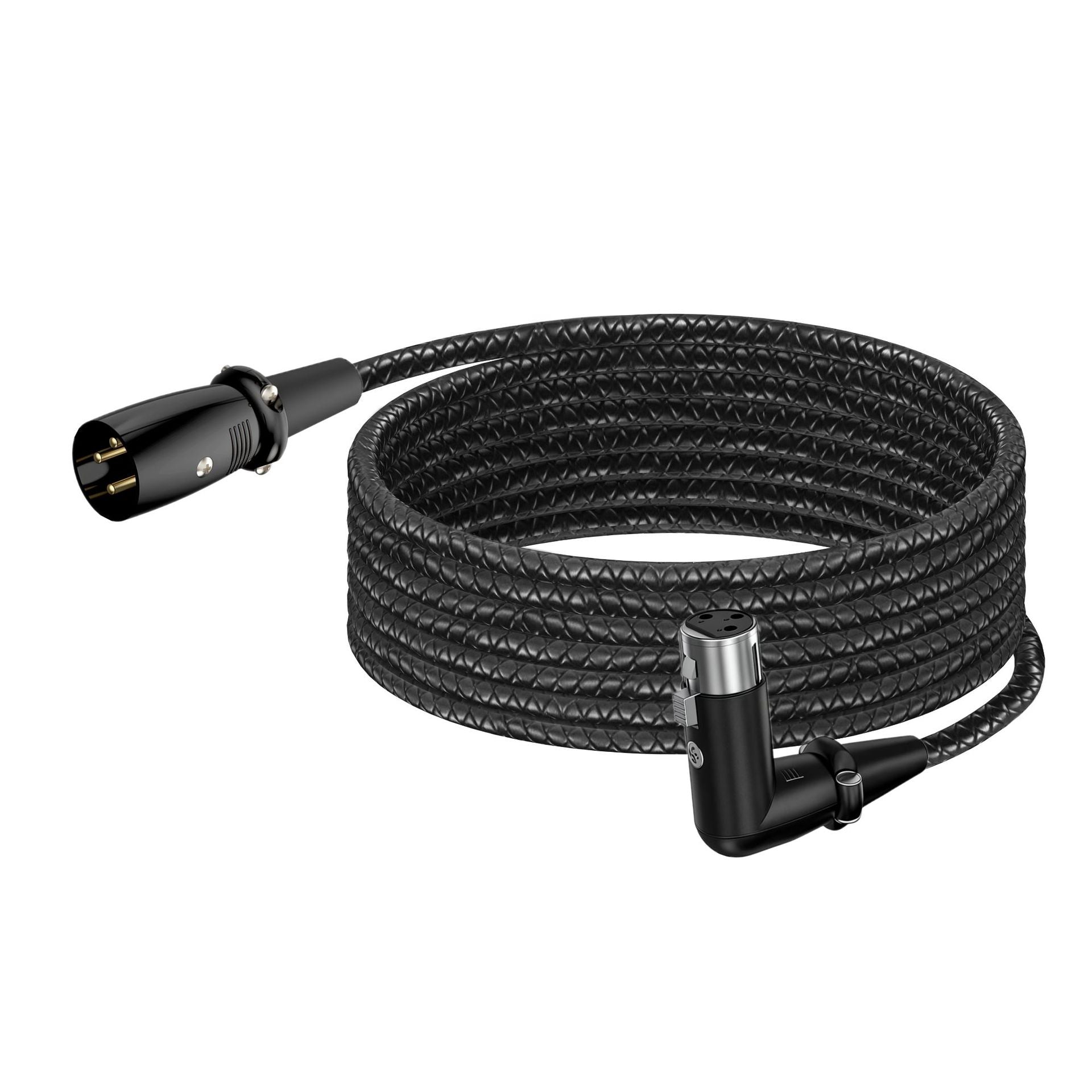 3-pin XLR male to female microphone cable with braided jacket and metal locking connectors