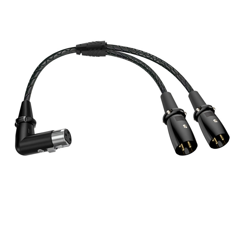 3-pin XLR splitter cable with right-angle XLR female and dual XLR male connectors