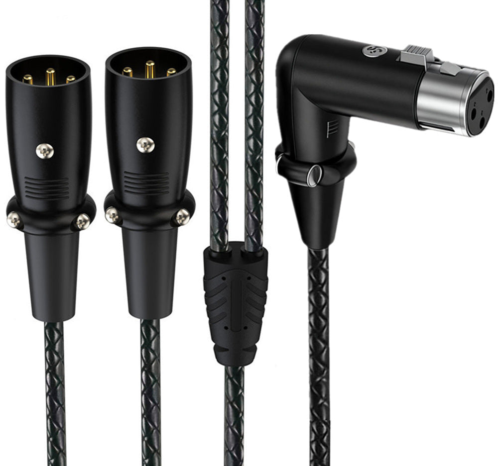 3-pin XLR splitter cable with right-angle XLR female and dual XLR male connectors