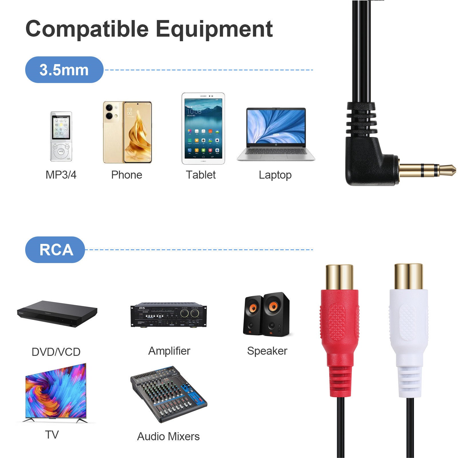 3.5mm Male to Dual RCA Female Audio Y Splitter Coiled Cable