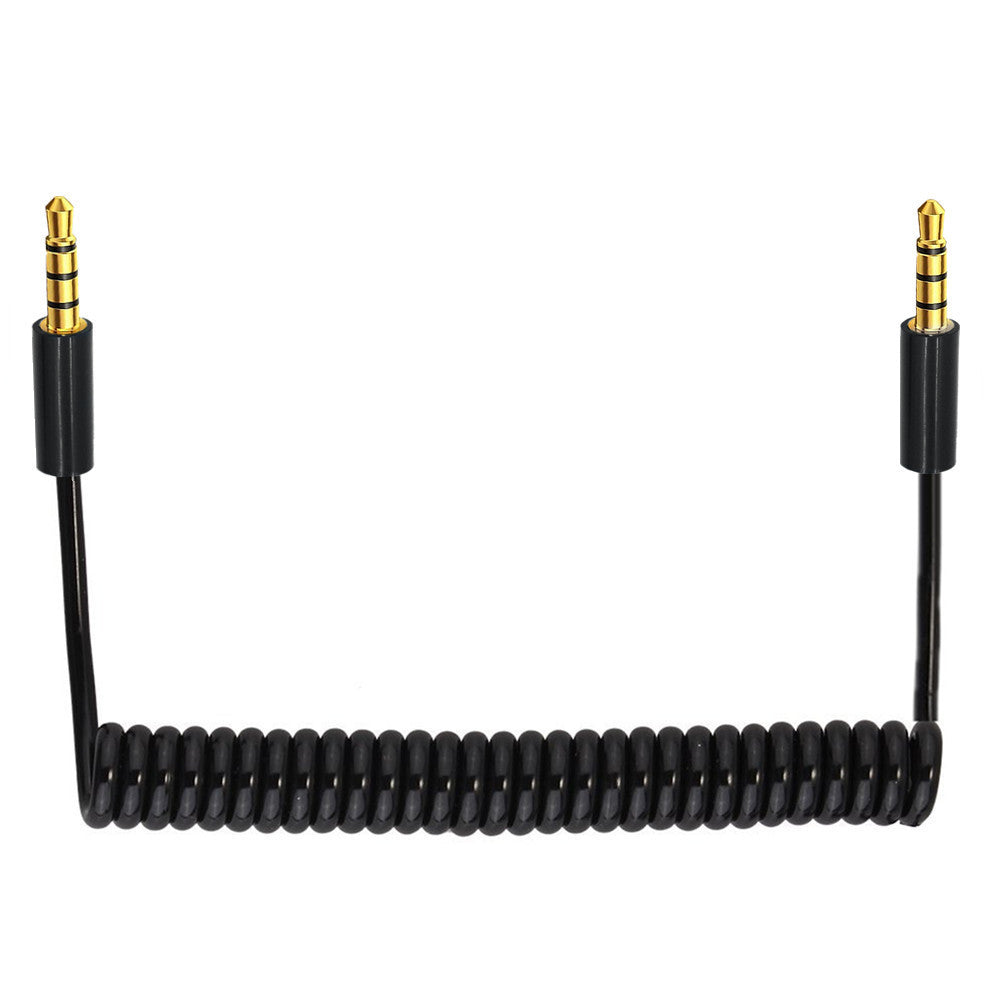 3.5mm TRRS 4 Pole Plug Male to Male Aux Audio Coiled Cable