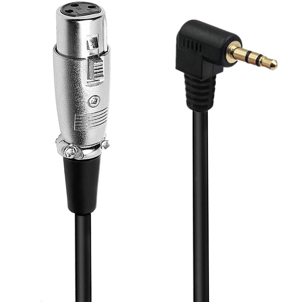 A black 3.5mm male to XLR female stereo audio extension cable with gold-plated connectors.