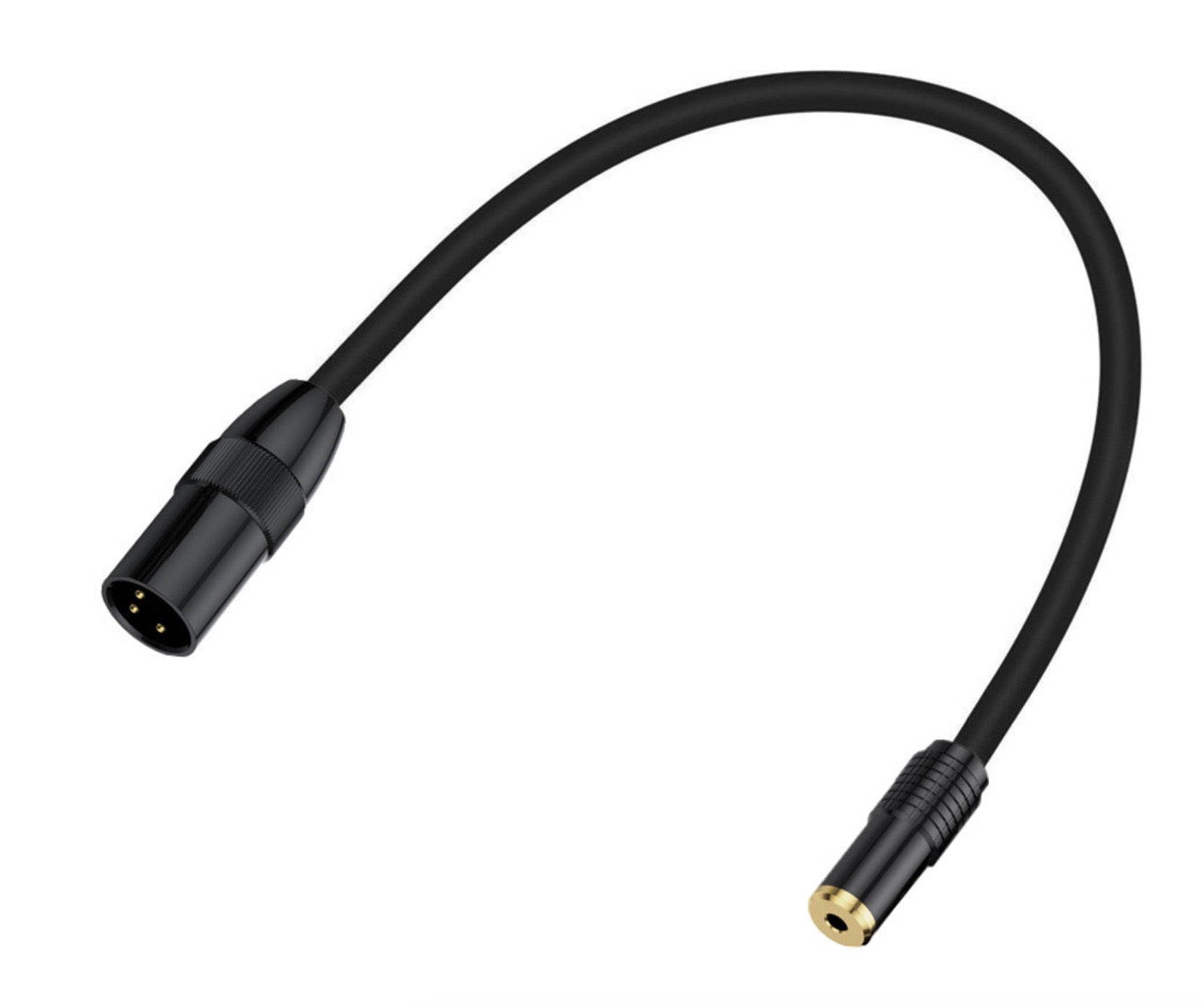 XLR male connector with 3.5mm female socket close up