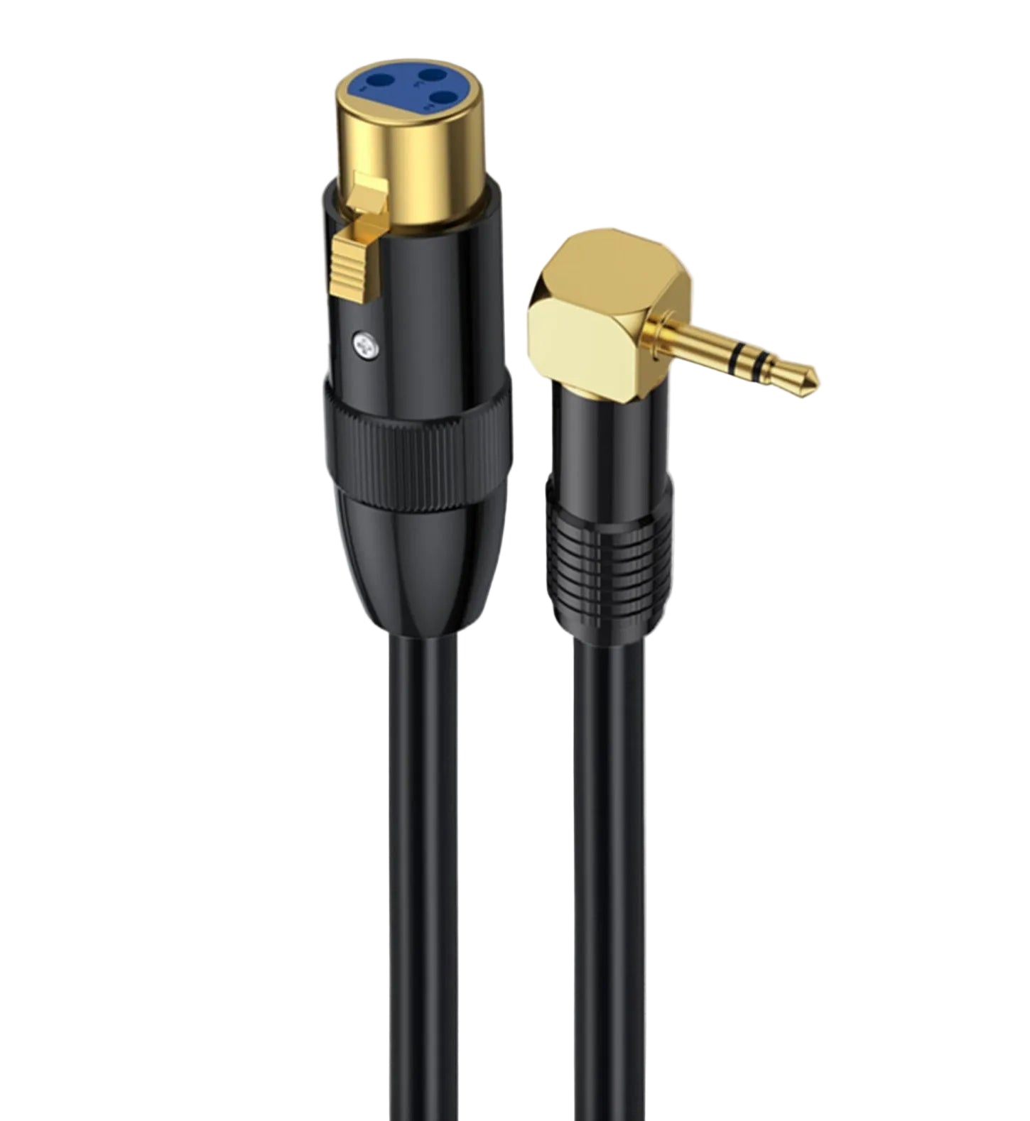 Audio cable with XLR female connector and 3.5mm male plug on a white background
