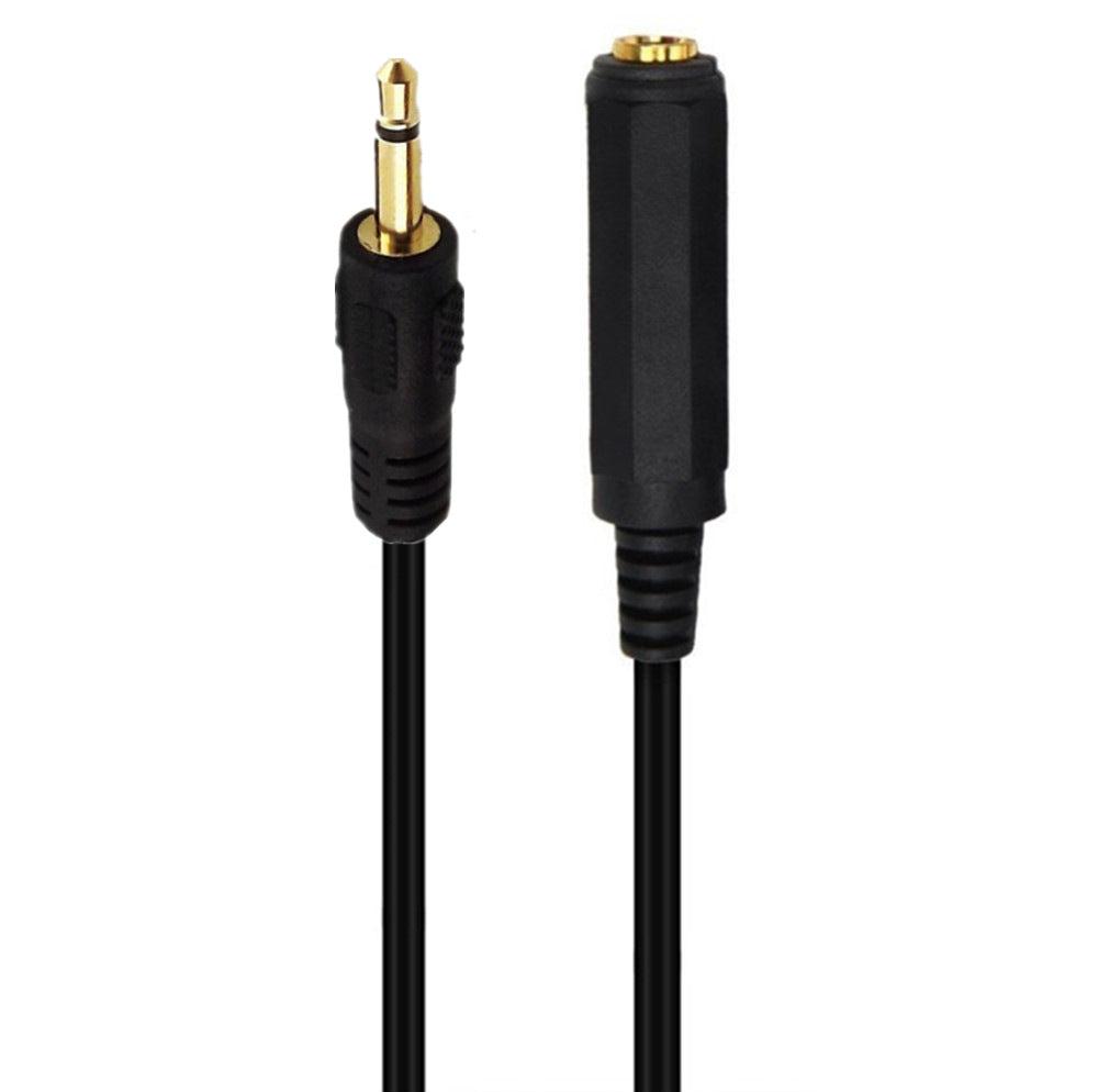 3.5mm mono to 6.35mm mono audio extension cable with black connectors and a flexible design.