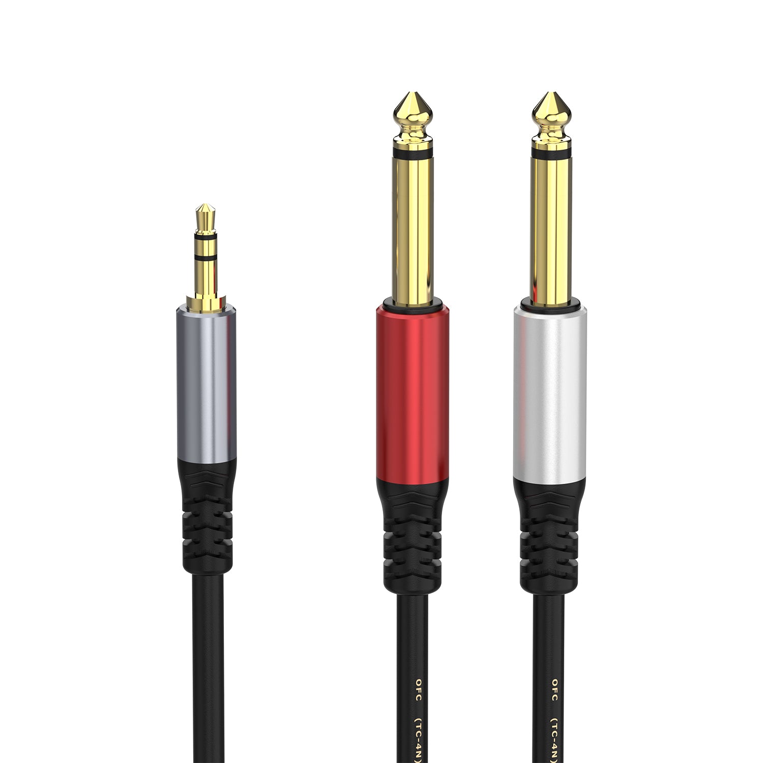 3.5mm TRS to dual 6.35mm TS stereo Y splitter cable for connecting phones to amplifiers and mixers