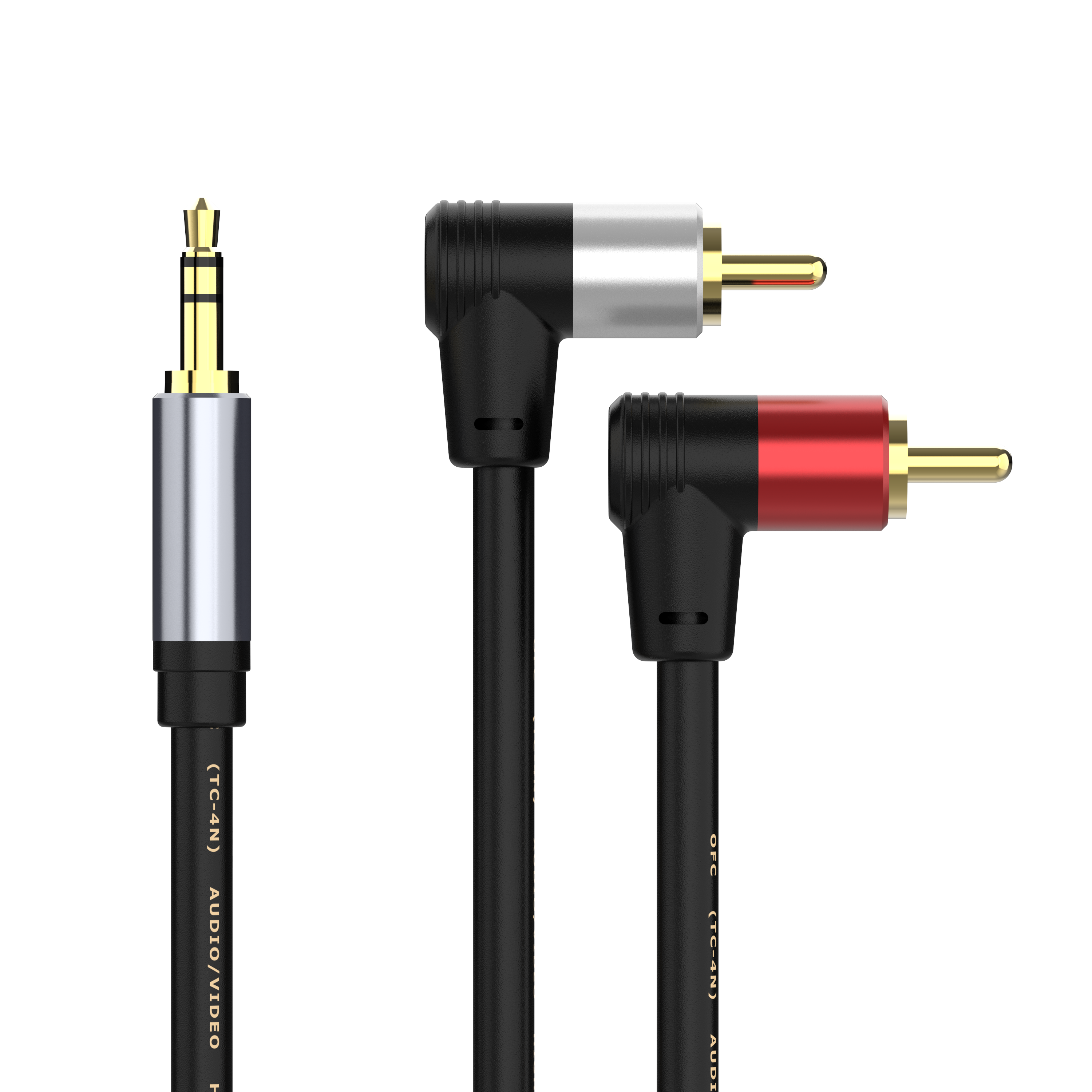 3.5mm male to dual angled RCA stereo audio Y splitter cable for Hi-Fi and AV systems