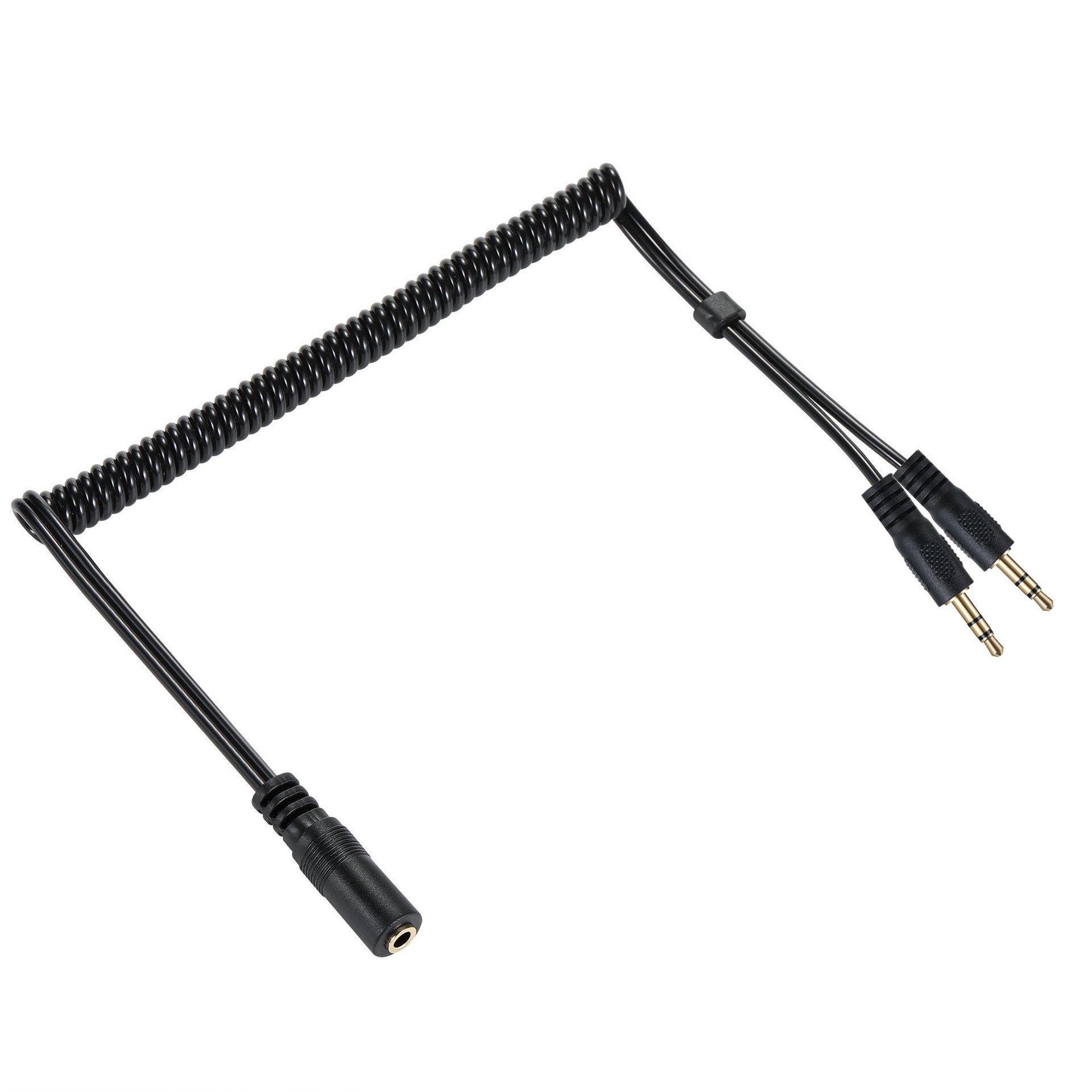 3.5mm Female to Dual 3.5mm 3 Pole Male Audio Stereo Headphone Y Coiled Cable