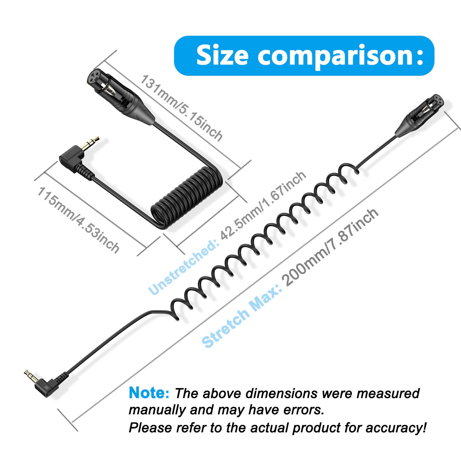 XLR to 3.5mm Microphone Cable, 1/8 Inch TRS Stereo Male to XLR Female Audio Coiled Cable