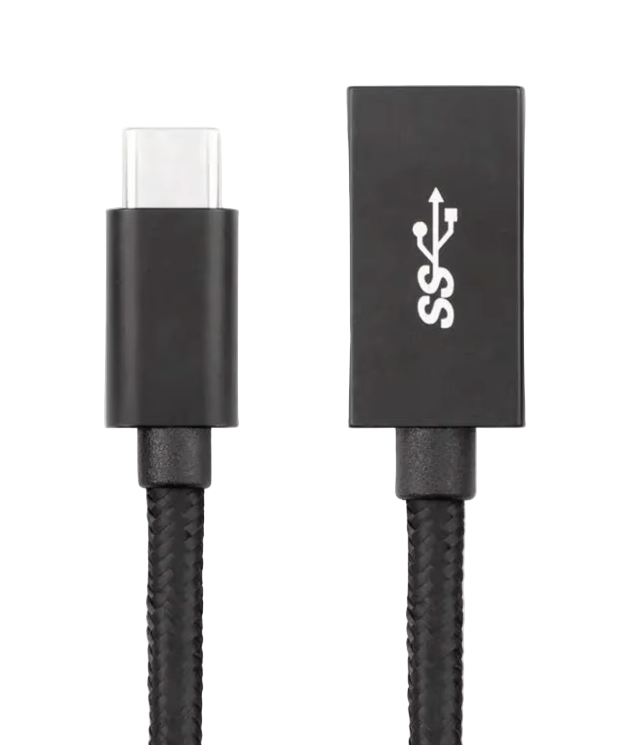 Black USB cable with Type-C connector on a white background