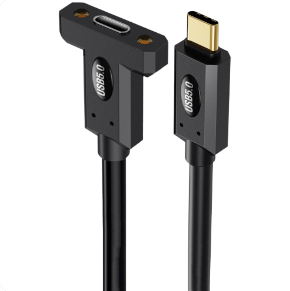 USB 5.0 Type-C Male to Female Panel Mount Monitor Cable – 80Gbps, 240W Charging, 16K/Dual 8K Display – Thunderbolt 5 Compatible