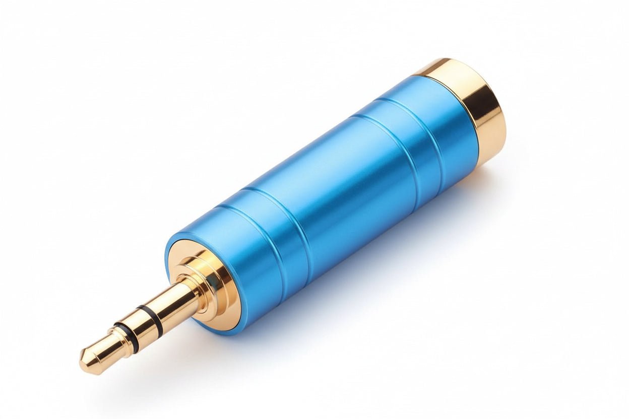 3.5mm to 6.35mm stereo audio adapter blue aluminium housing